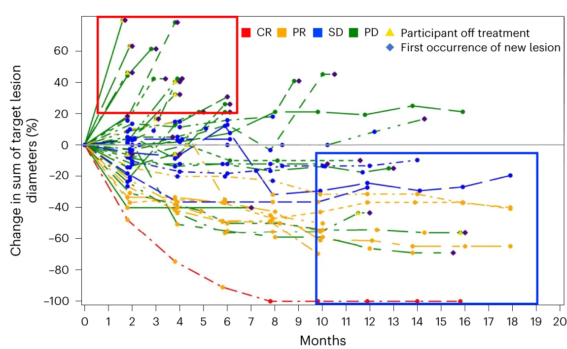 Open access visualization of Line Plot, Spider Plot, Target Lesion Diameters, Early Progressors, Long-Term Responders