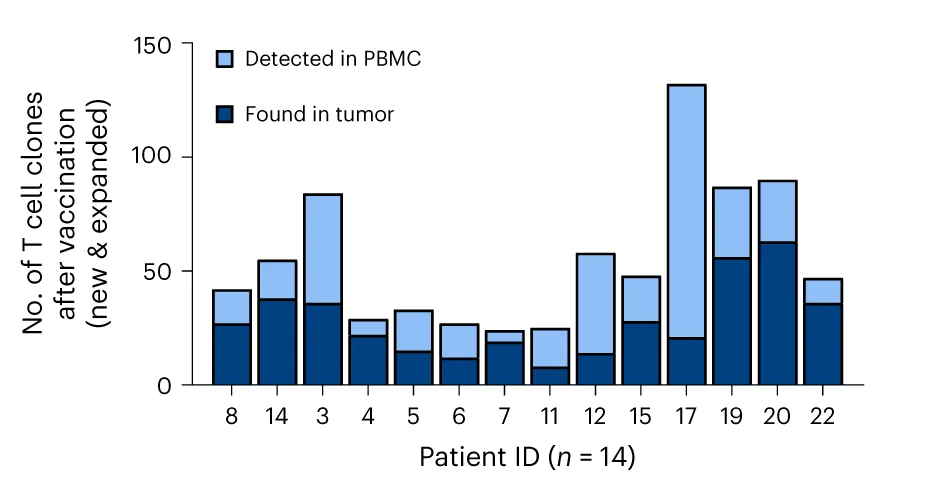 Open access visualization of Stacked Bar Plot, T Cell Clones, Peripheral Expansion, Tumor Sample, PBMC