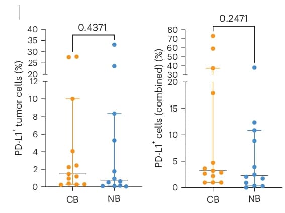 Open access visualization of Scatter Plot, Error Bars, PD-L1 Positivity, Tumor Cells, Pax8+ Cells