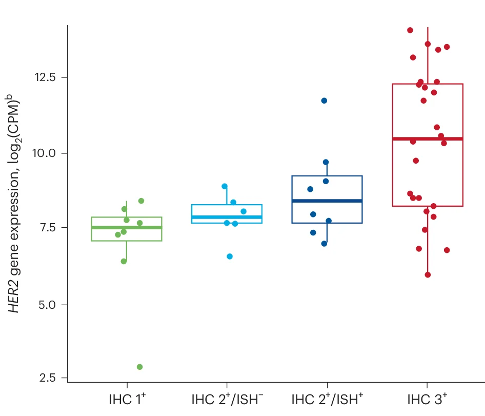 Open access visualization of Box Plot, Scatter Plot, HER2, Baseline Samples, Patient Samples
