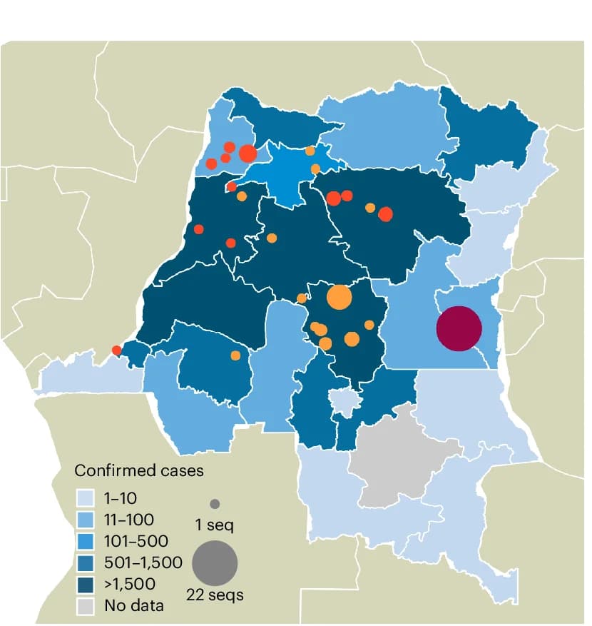 Open access visualization of Geo Map, DRC, MPXV Genomes, Reported Cases, Provinces