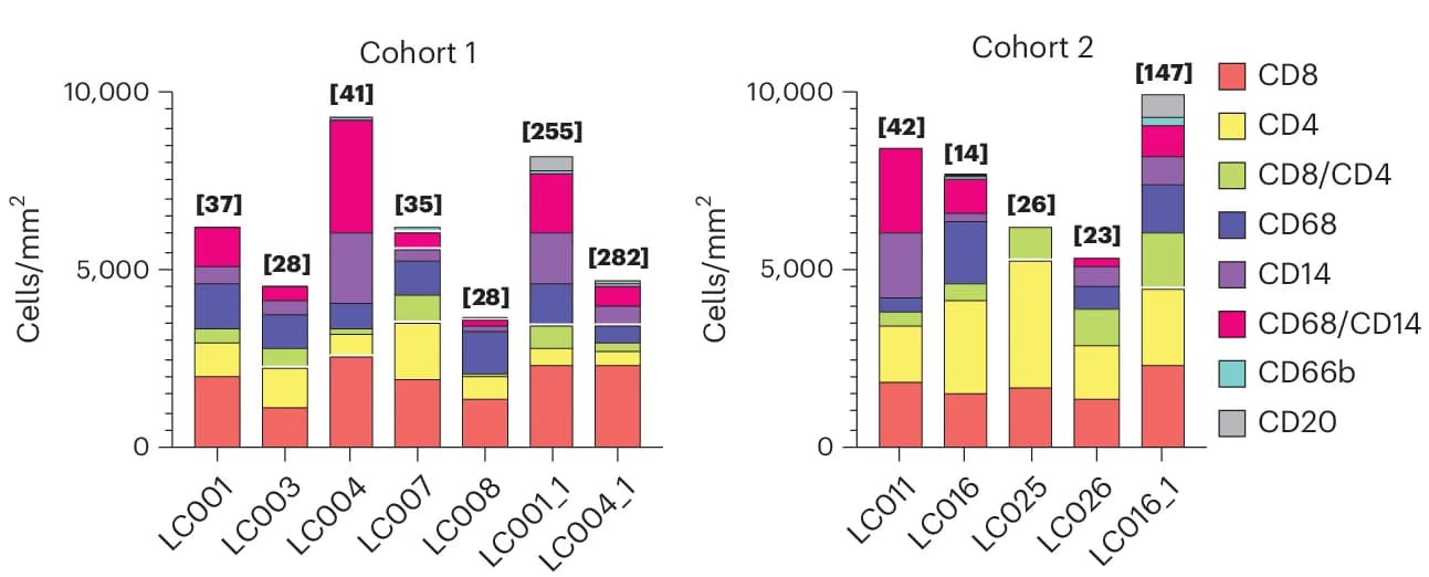 Open access visualization of Stacked Bar Plot, Quantitation, Cellular Infiltrate, Participants, Biopsy