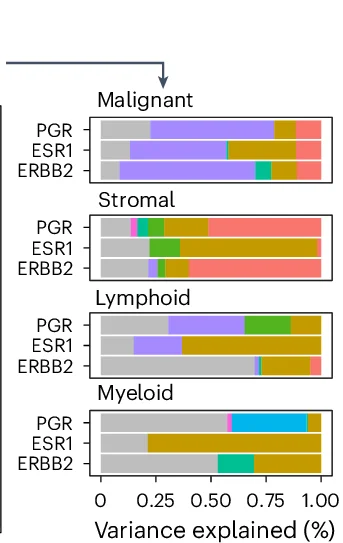 Open access visualization of Stacked Bar Plot, Gene Expression, Pseudobulk Profile, Receptor Status, ESR1