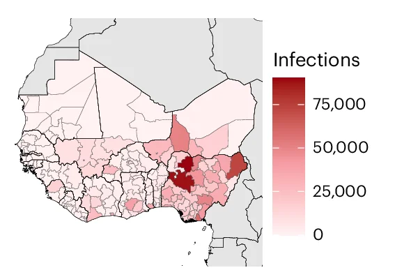 Open access visualization of Geo Map, West Africa, Lassa-X, Infections, Outbreak