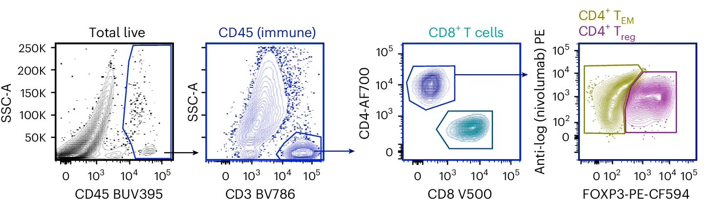 Open access visualization of Scatter Plot, Tumor infiltrating CD45+, Immune fraction, T Cell, T Cell Subsets