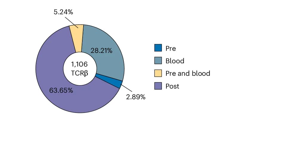 Open access visualization of Donut Chart, Pie Chart, Clonotype Origin, Posttreatment Tumor, TCR clonotypes
