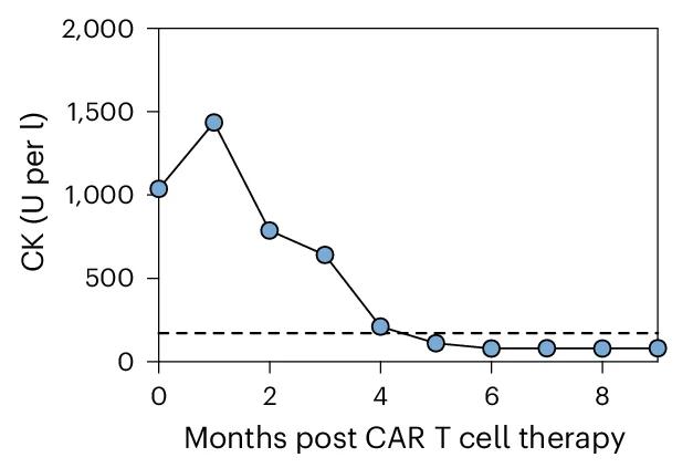 Open access visualization of Line Plot, Serum CK Levels, CD19 CAR T Cell Therapy, Relapse