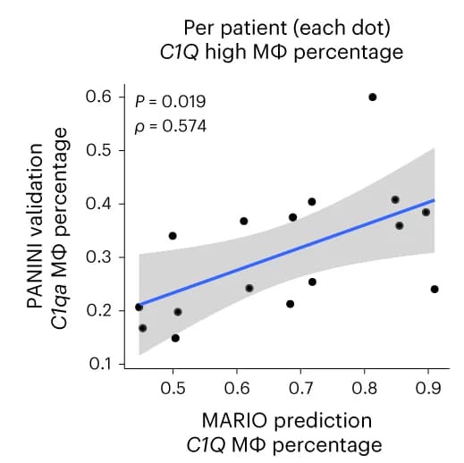 Open access visualization of Scatter Plot, Regression Plot, C1QA Macrophages, PANINI, MARIO Prediction
