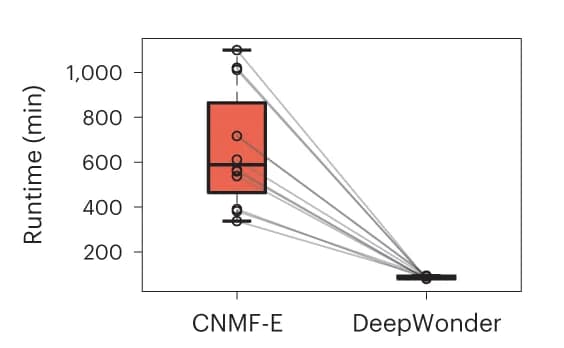 Open access visualization of Box Plot, Scatter Plot, Runtime Comparison, CNMF-E, DeepWonder