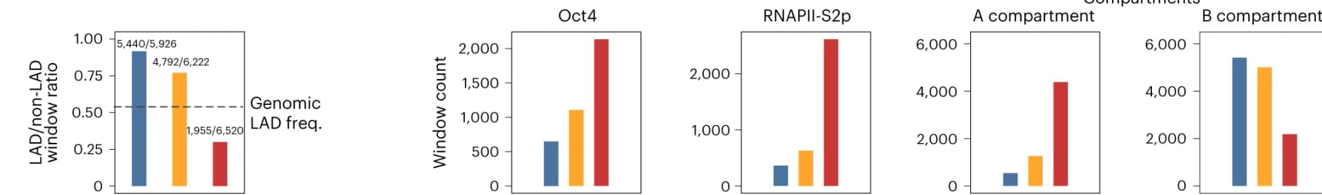 Open access visualization of Bar Plot, Genomic Windows, Lamina-associated domains, LADs, Hi-C-preferred regions