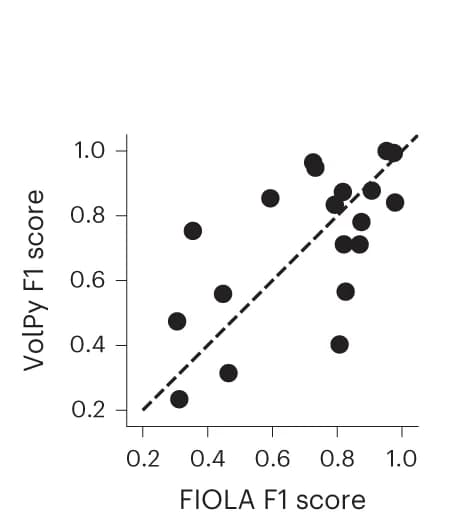 Open access visualization of Scatter Plot, Regression Plot, VolPy, FIOLA, F1 Scores