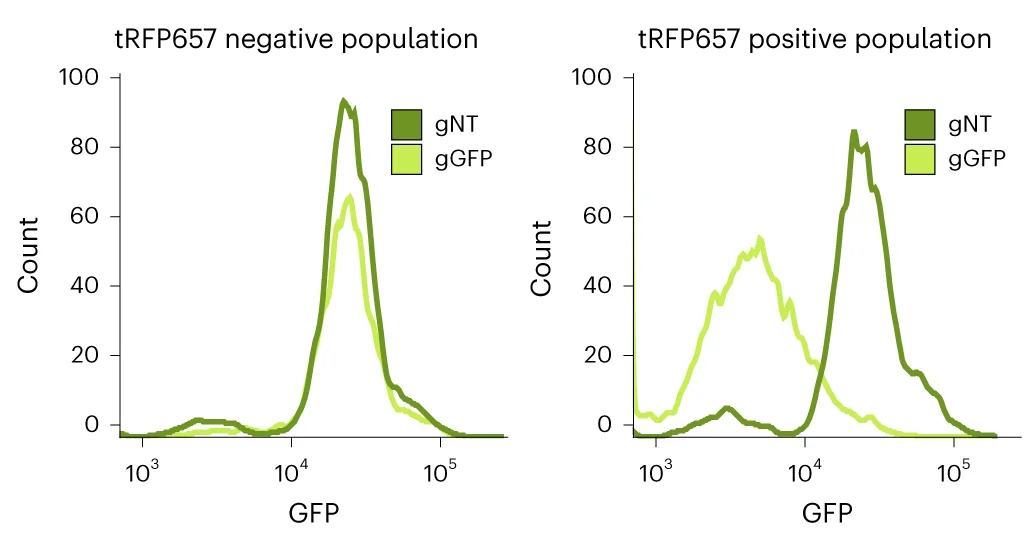 Open access visualization of Line Plot, Density Plot, GFP Intensity, Flow Cytometry, tRFP657 Negative Cells