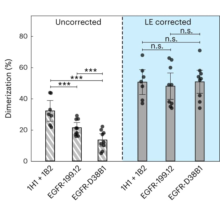 Open access visualization of Bar Plot, Error Bars, NND Analysis, EGFR Dimerization, Labeling Efficiency