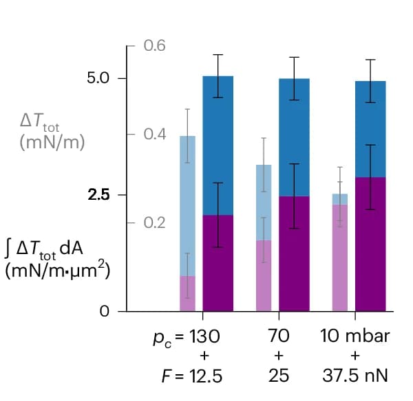 Open access visualization of Stacked Bar Plot, Error Bars, Membrane Tension Change, Indentation, Aspiration