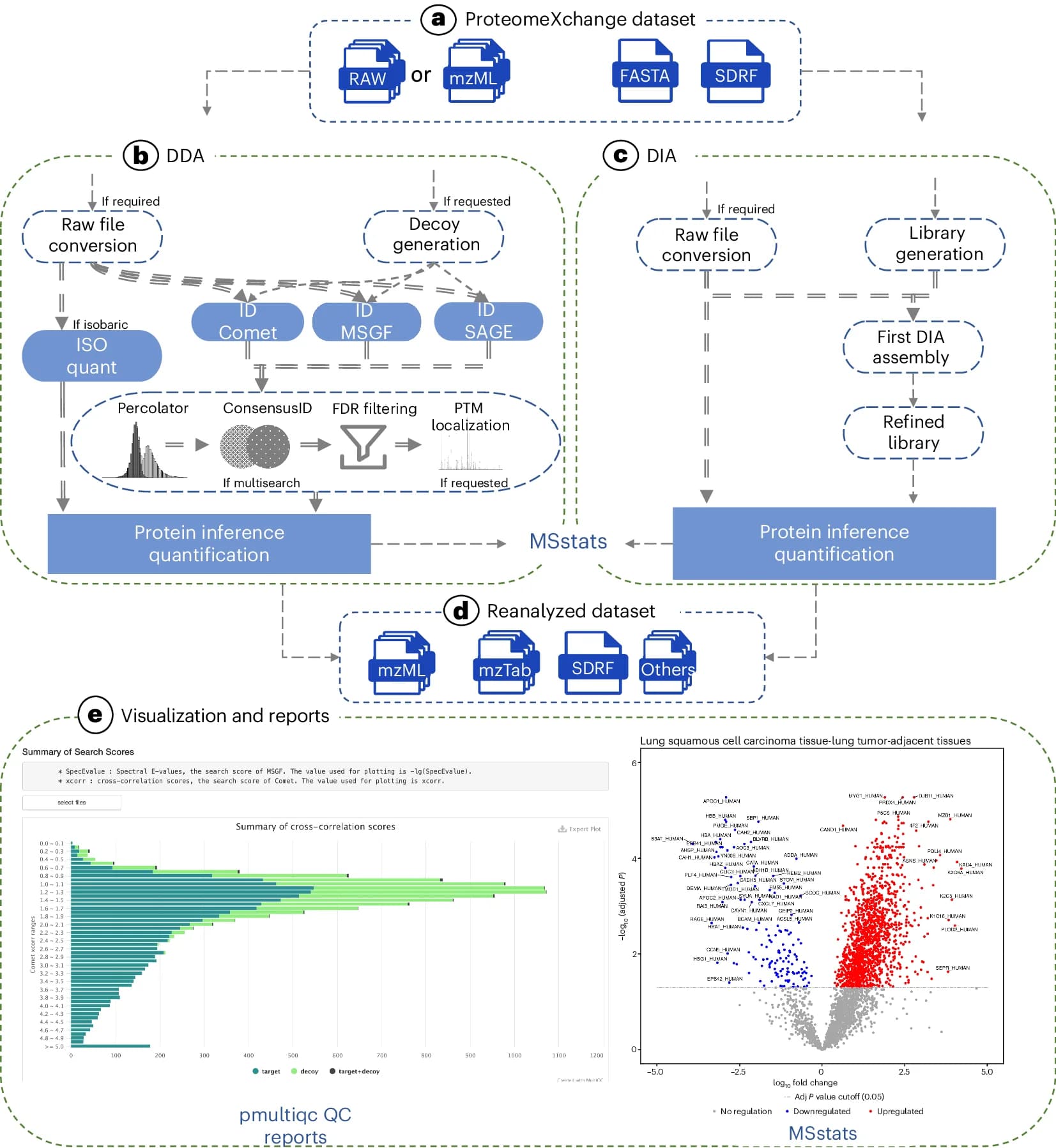 Open access visualization of Workflow, Volcano Plot, Bar Plot, ProteomeXchange, Dataset