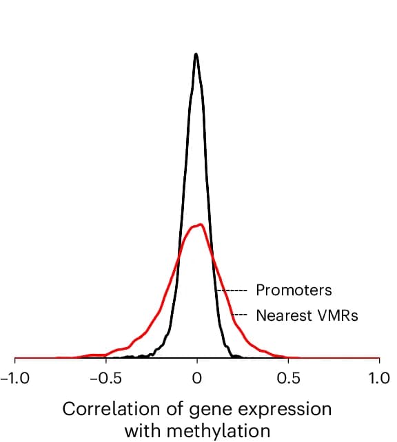 Open access visualization of Density Plot, Gene Expression, Promoter Methylation, Pearson Correlation, VMR