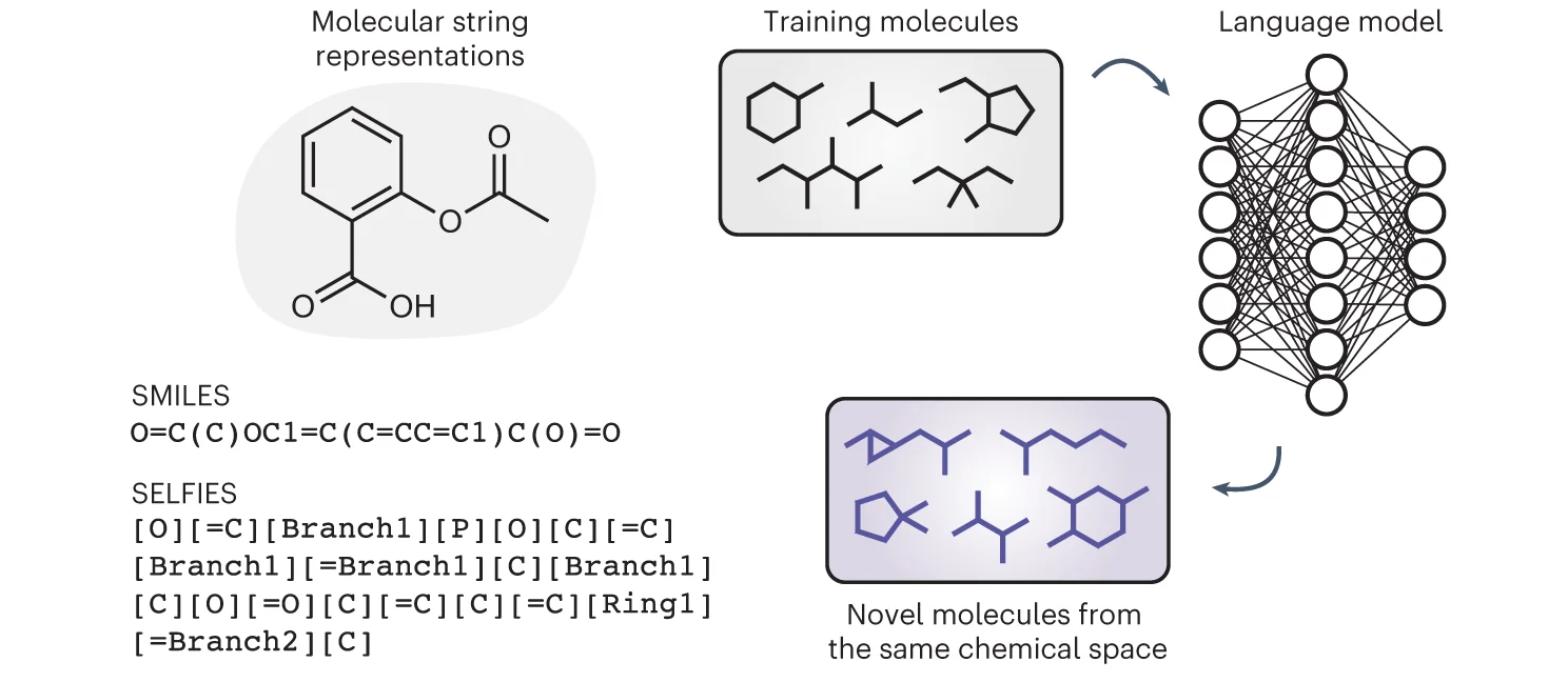 Open access visualization of Workflow, Illustration, Chemical Structure, Chemical Space, Chemical Language Models