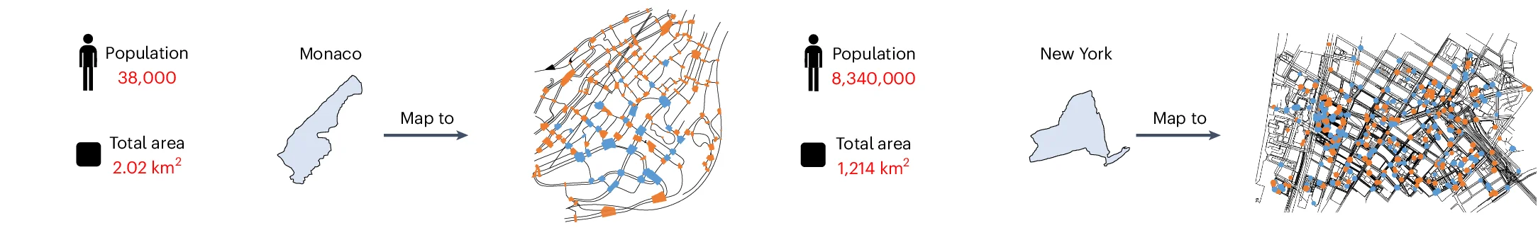 Open access visualization of Geo Map, Traffic Network, Traffic Lights, Monaco, New York