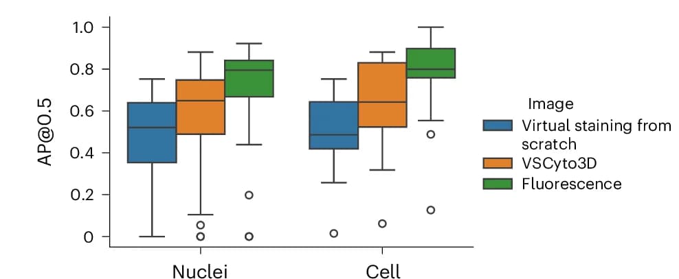 Open access visualization of Box Plot, Pre-training, Segmentation, Virtual Staining, Cellpose