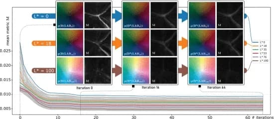 Open access visualization of Line Plot, Optimization, Mimaki profile, L* image, Metric reduction