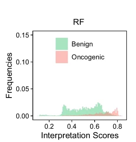 Open access visualization of Histogram, Interpretation Scores, Somatic Mutations, Testing Dataset, Random Forest Model