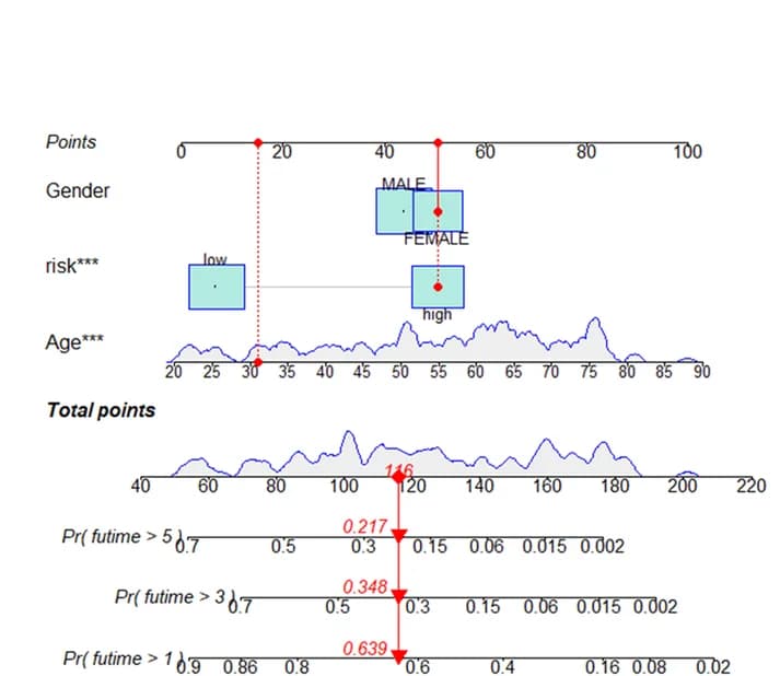 Open access visualization of Line Plot, Box Plot, Nomogram, Overall Survival