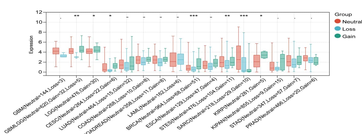 Open access visualization of Box Plot, Copy Number Variation, KCNH2, Cancers, P-value