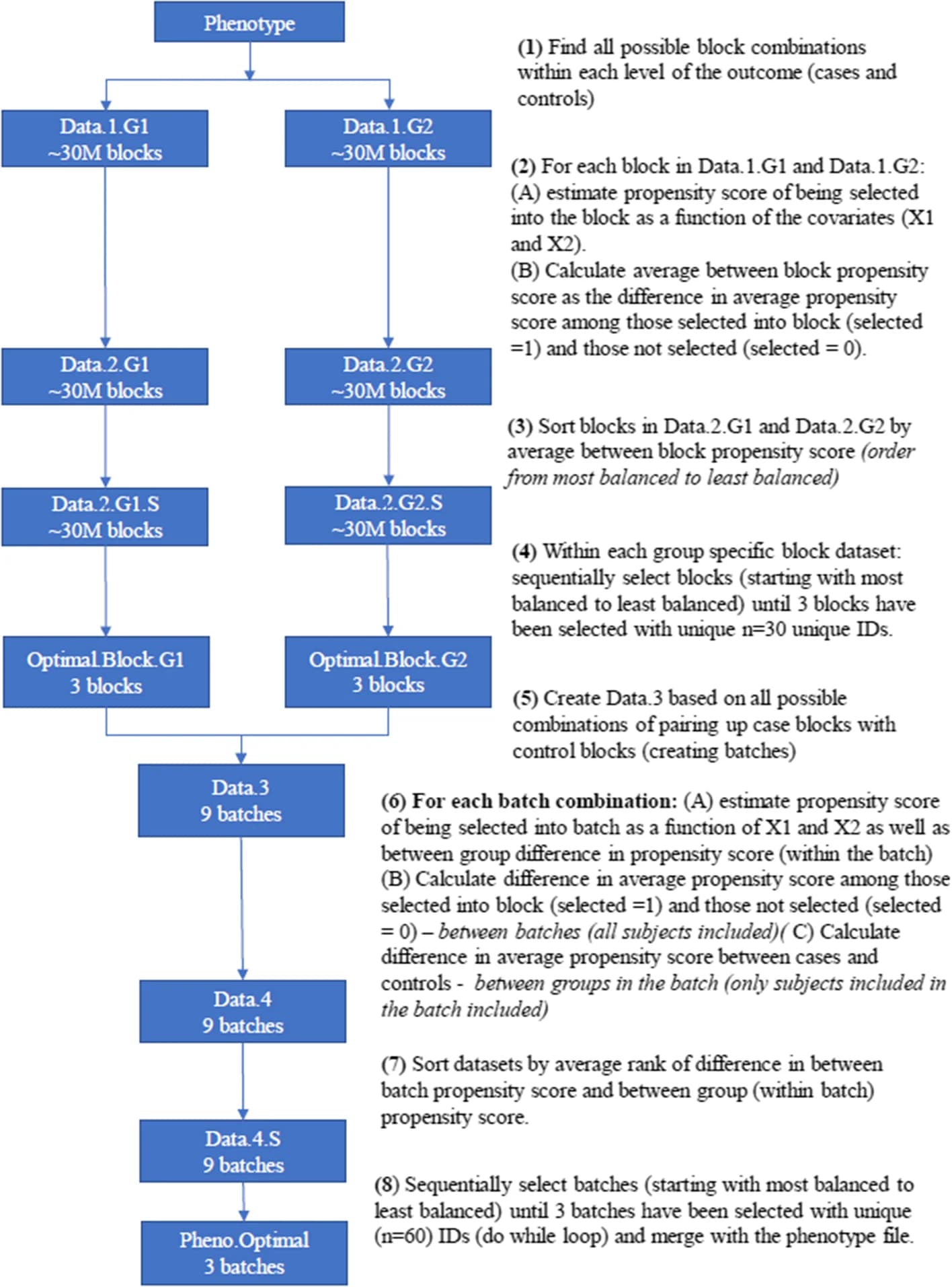 Open access visualization of Workflow, Flowchart, Batch Allocation, Propensity Scores, Algorithm
