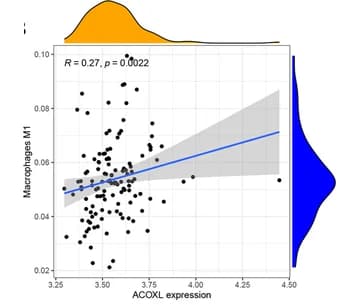 Open access visualization of Scatter Plot, Regression Plot, Density Plot, Macrophages M1, ACOXL