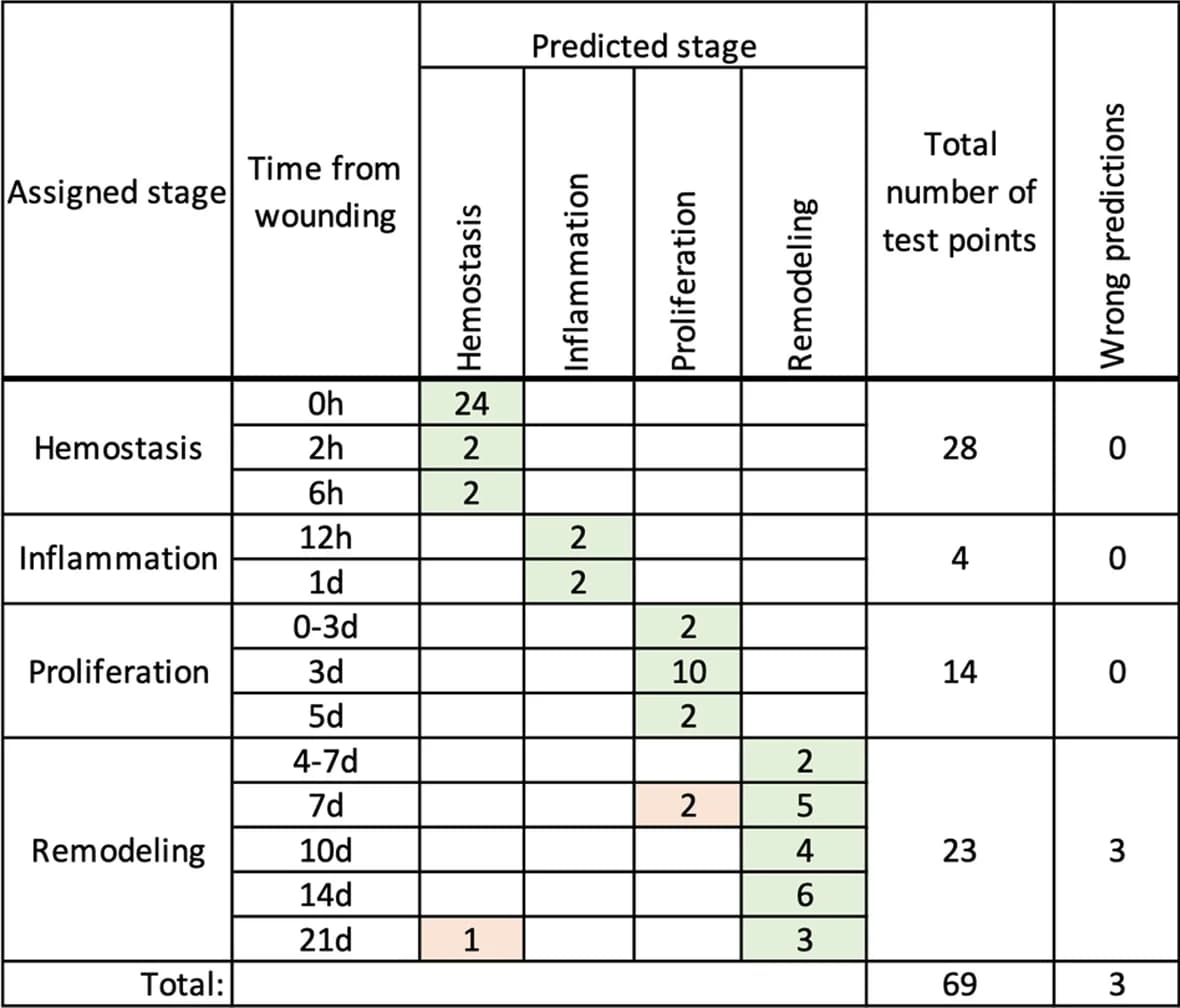 Open access visualization of Table Image, Wound Healing, Stage Prediction, Sampling Time, Data Points