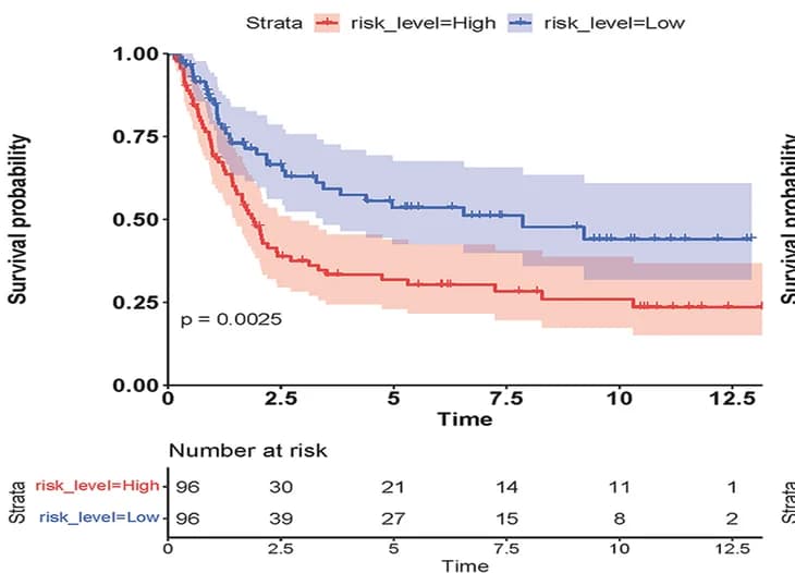 Open access visualization of Survival Curve, Error Bars, Line Plot, Overall Survival, Risk Score