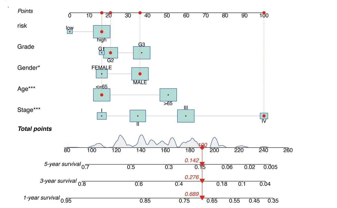 Open access visualization of Line Plot, Density Plot, Nomogram, Survival Prediction
