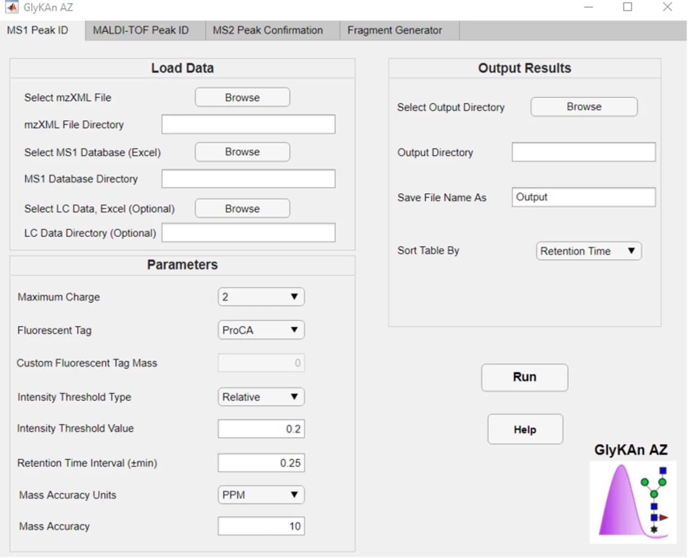 Open access visualization of Workflow, Flowchart, Illustration, GlyKAn AZ app, MS1 Peak ID tab