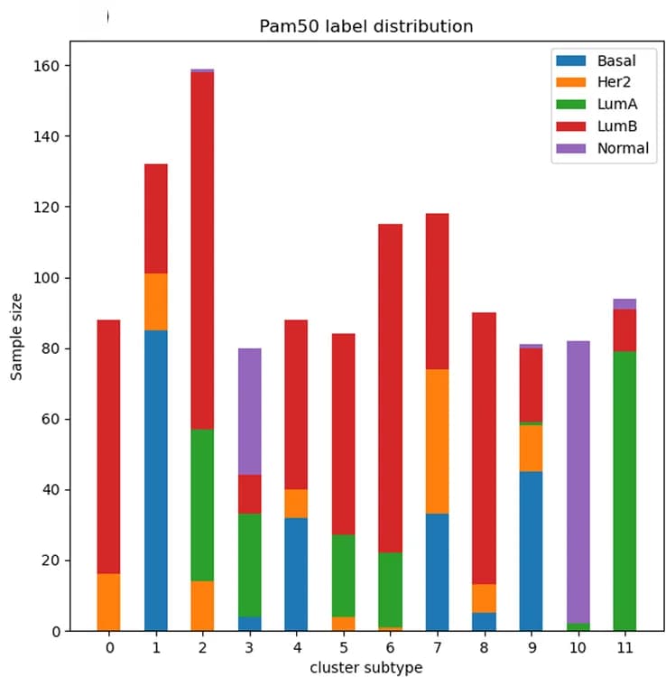 Open access visualization of Stacked Bar Plot, LumB, LumA, Her2, Basal