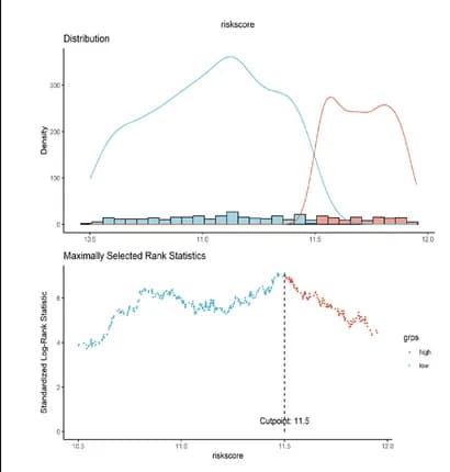 Open access visualization of Line Plot, Density Plot, Histogram, Cut Point, Log-Rank Statistics