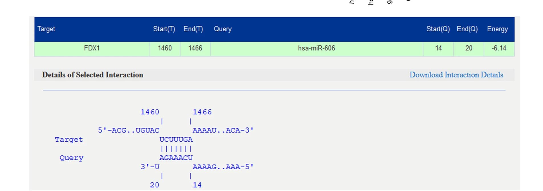 Open access visualization of Illustration, Table Image, Binding Sites, FDX1, hsa-miR-606