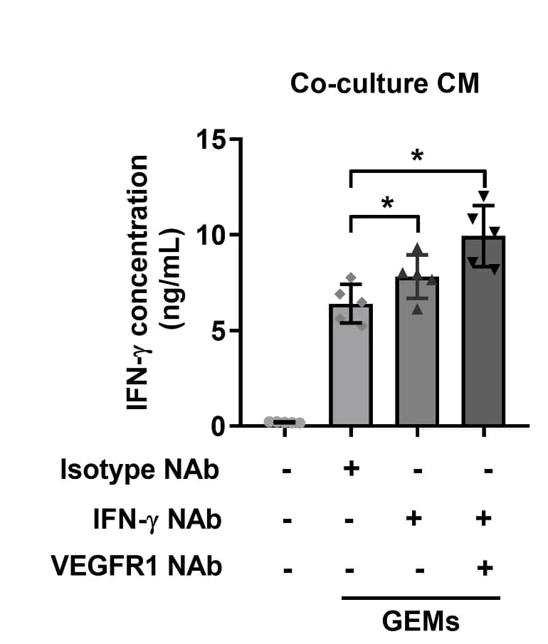 Open access visualization of Bar Plot, Error Bars, IFN-γ, T cells, GBM-educated macrophages