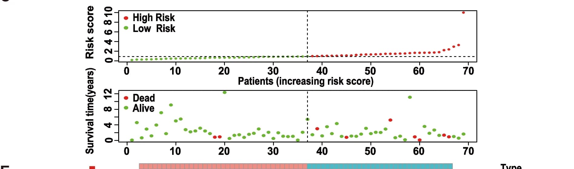 Open access visualization of Scatter Plot, Risk Score Distribution, Survival Status, TCGA, Low Risk