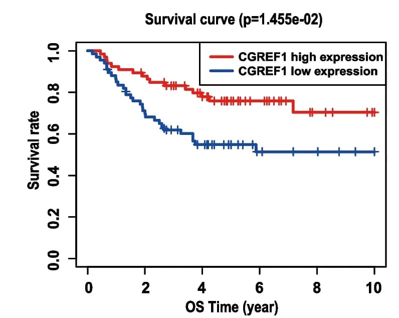 Open access visualization of Survival Curve, INHBA, Overall Survival, EOCRC