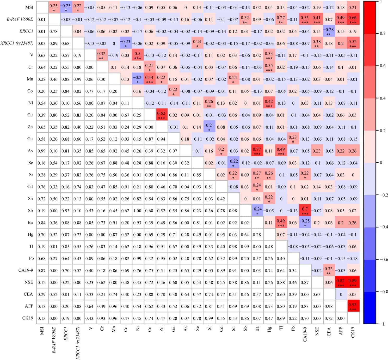Open access visualization of Heatmap, Clustered, MSI, BRAF V600E, ERCC1