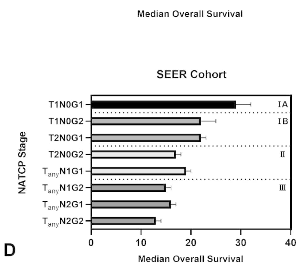 Open access visualization of Bar Plot, Error Bars, NATCP Stages, Survival Duration, NATCP Staging