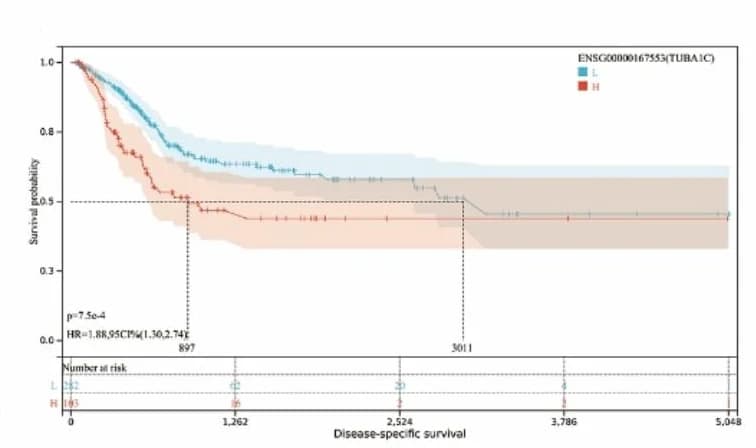 Open access visualization of Survival Curve, TUBA1C Expression, Patient OS, PFI, DSS