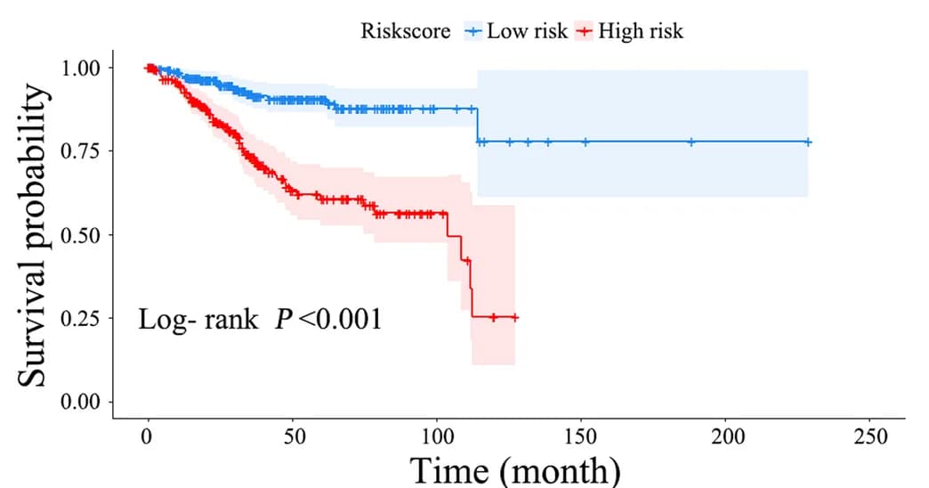 Open access visualization of Survival Curve, Error Bars, Survival curves, High-risk group, Low-risk group