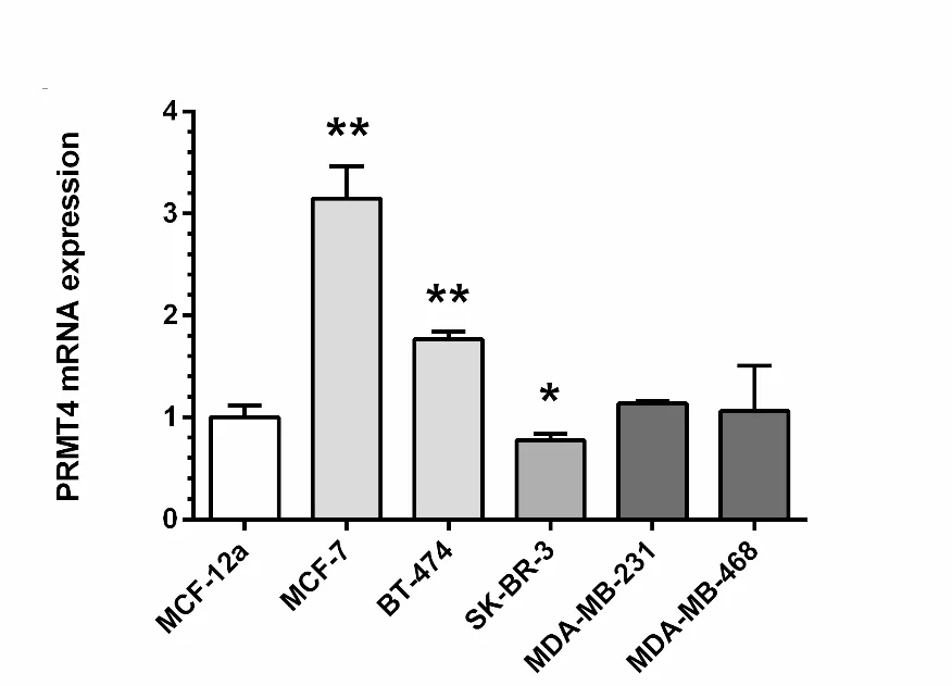 Open access visualization of Bar Plot, Error Bars, Gene Expression, RT-qPCR, PRMT4
