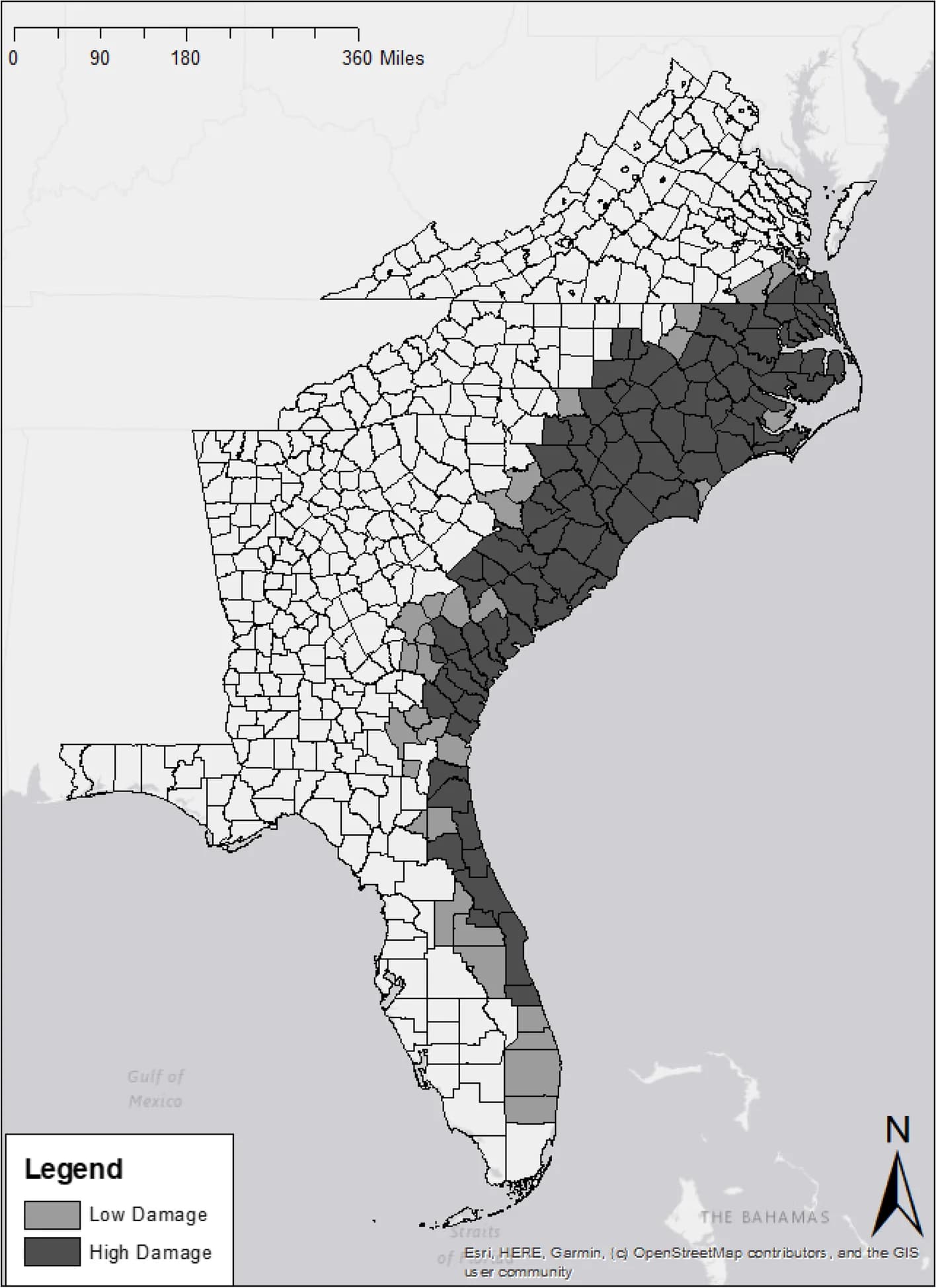Open access visualization of Geo Map, Hurricane Matthew, Counties, Damage Levels, Map Data