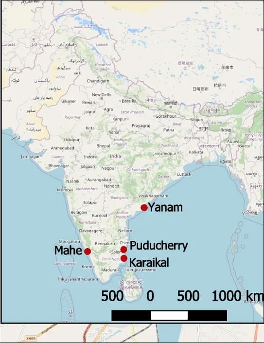 Open access visualization of Geo Map, Puducherry, Karaikal, Mahe, Yanam