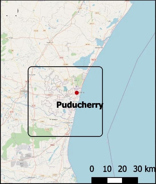 Open access visualization of Geo Map, Puducherry, Tamil Nadu, Andra Pradesh, District