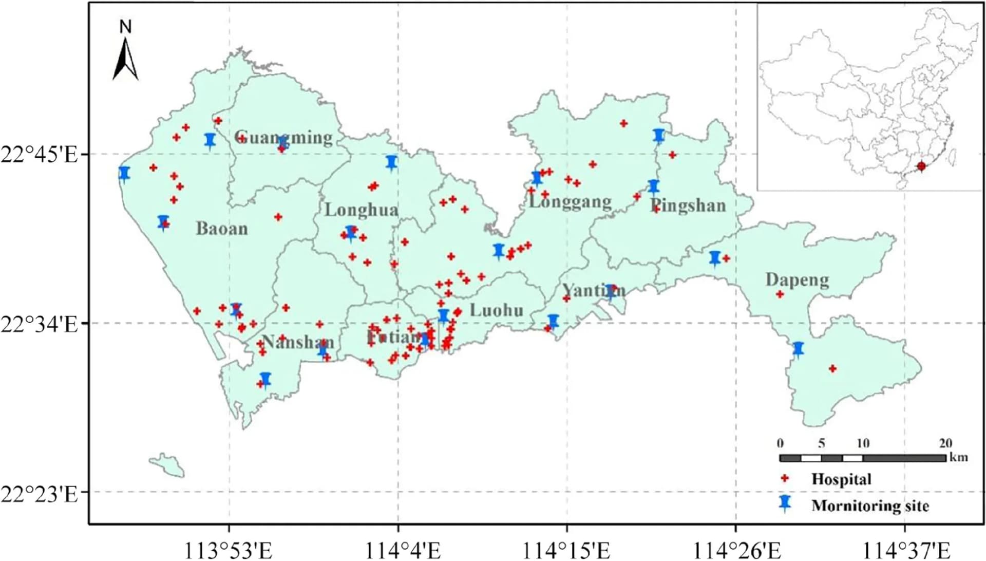 Open access visualization of Geo Map, Geographical Distribution, Hospitals, Monitoring Stations
