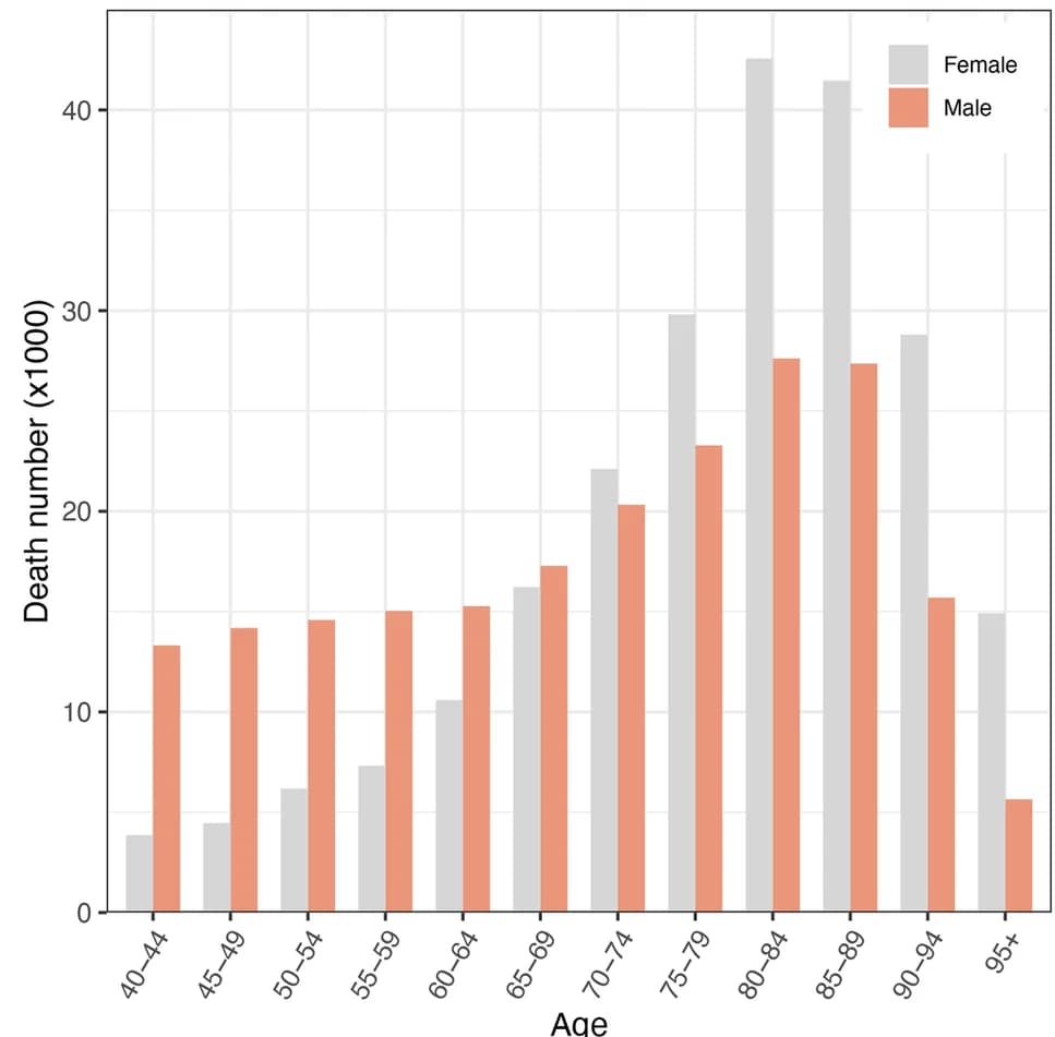 Open access visualization of Clustered, Bar Plot, Mortality, Age Groups, 2019