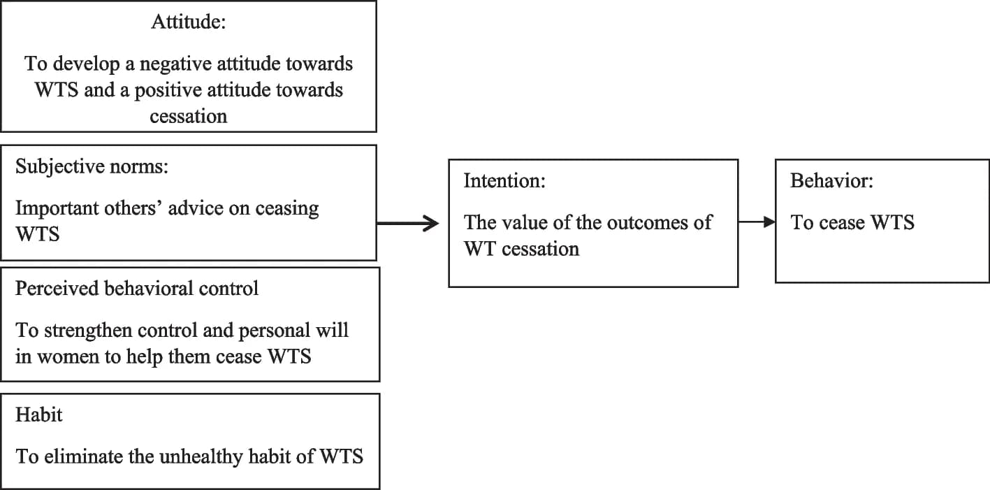 Open access visualization of Workflow, Flowchart, Theory of Planned Behavior, Weight Training Cessation, Theoretical Model